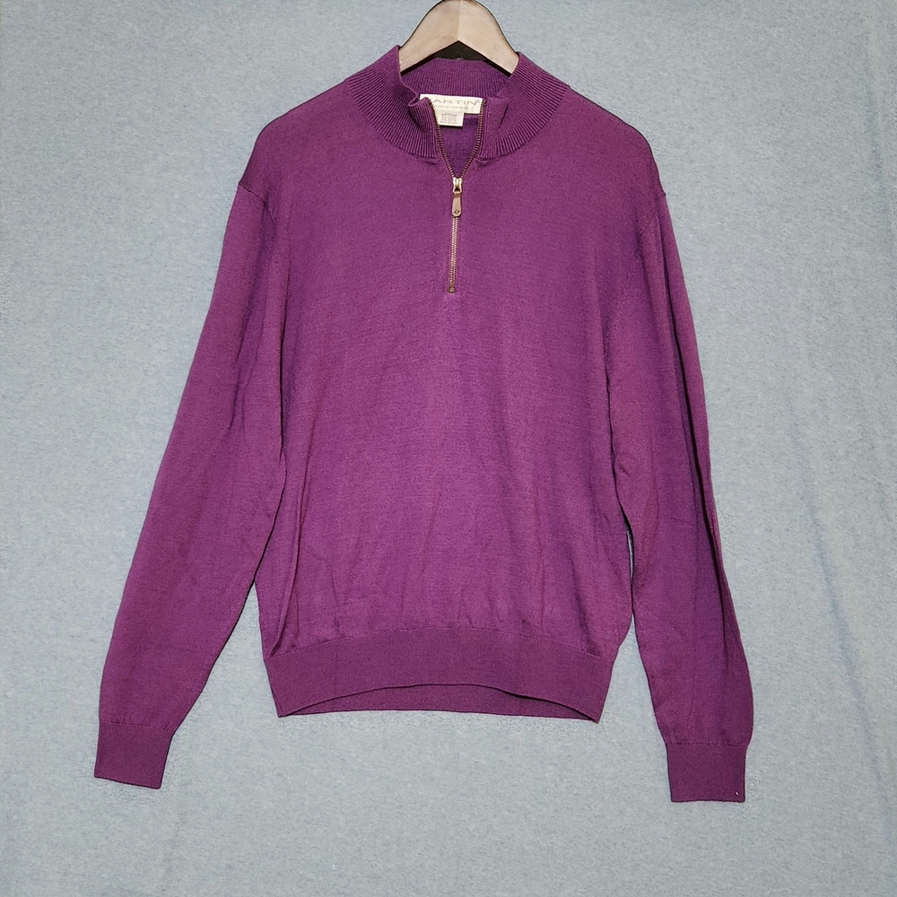Vintage Martin Merino Wool/cotton Men's V-Neck Purple Sweater. 1/4 Zip